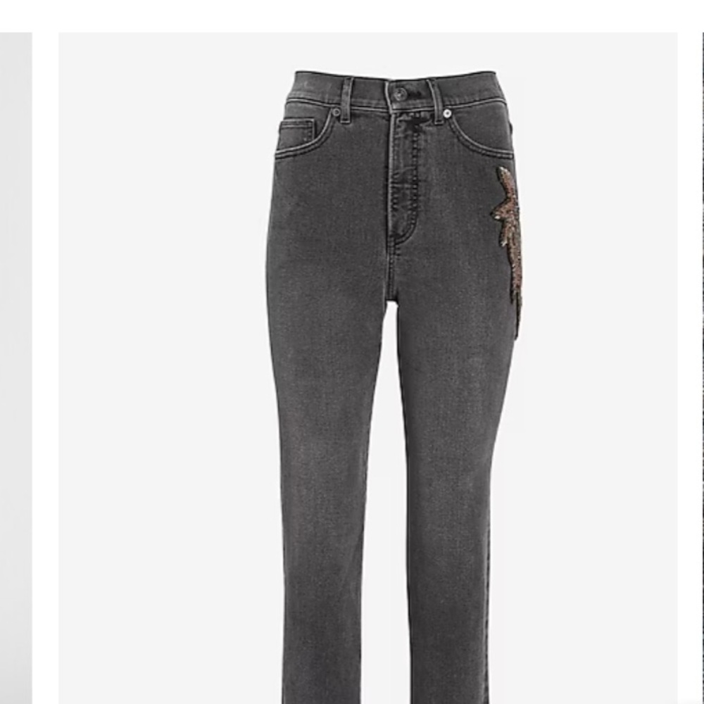 NWT Express Super High Waisted Black Beaded Side Slim Jeans 6R - Picture 4 of 10